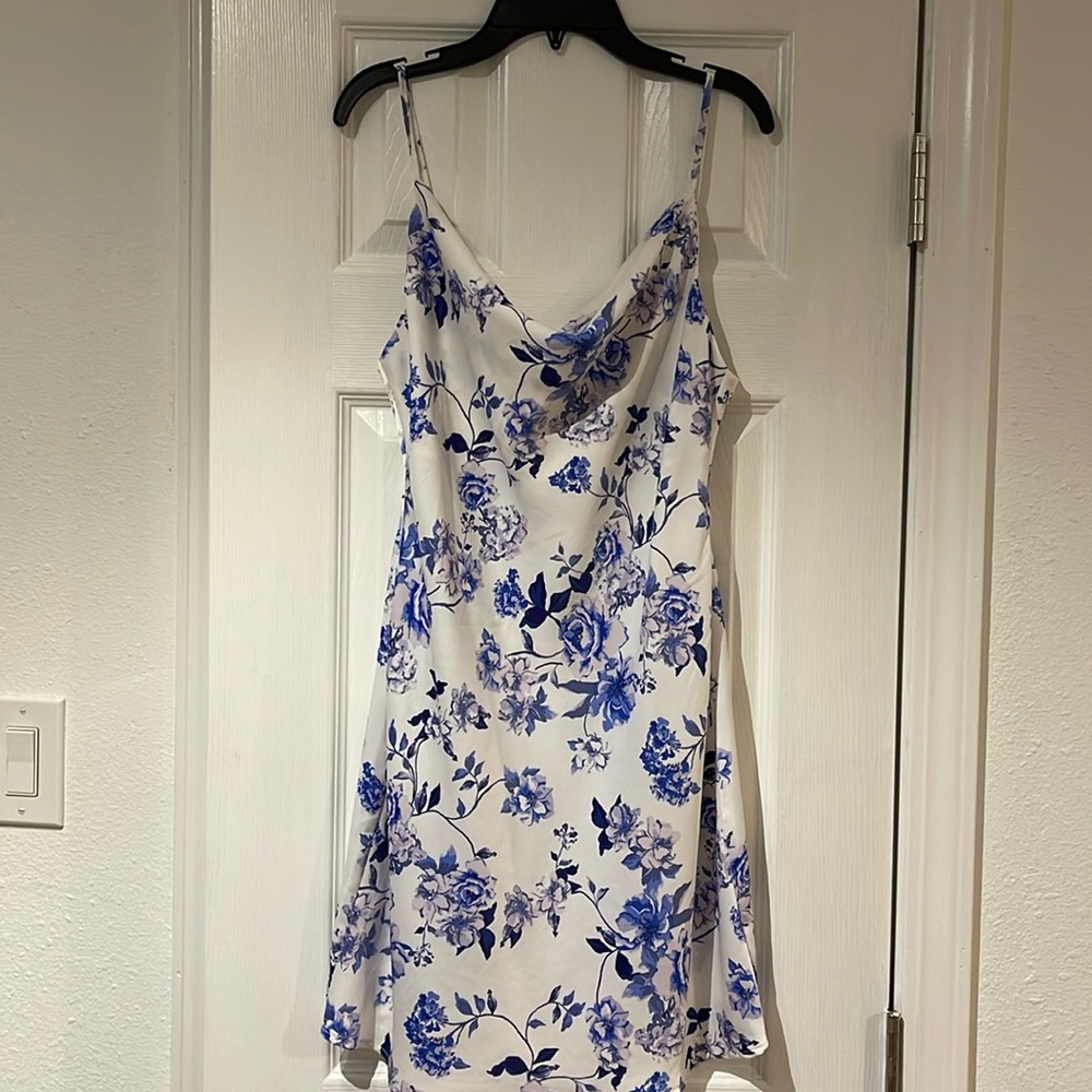 Urban Outfitters Blue Floral Cowl Mini Dress
